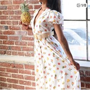 WeWoreWhat Fruit Tropical Bella Midi Novelty Print Beachy Vacation Resort Dress